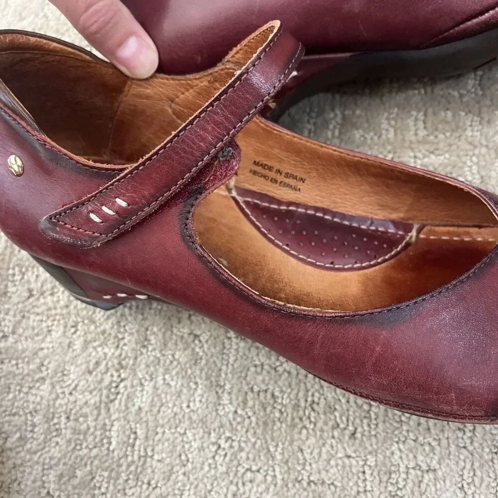 PIKOLINOS Shoes Mary Jane Pumps Gandia Arcilla Burgundy Leather Women's 41/10.5